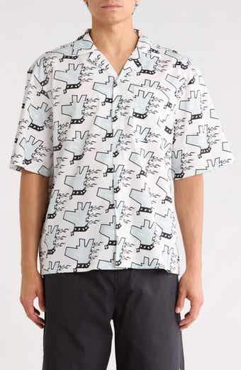 HUGO Eligino Graphic Print Cotton Camp Shirt