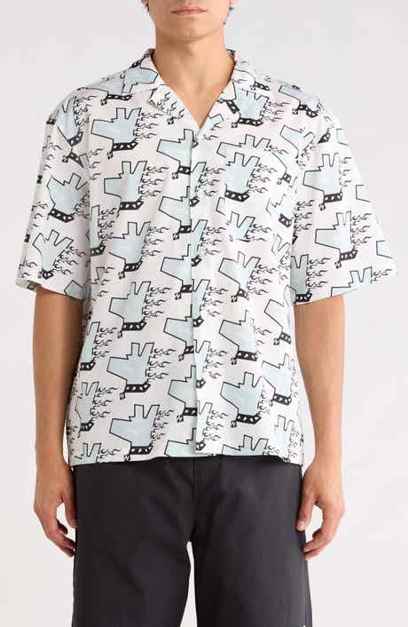 HUGO Eligino Graphic Print Cotton Camp Shirt