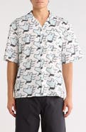 HUGO Eligino Graphic Print Cotton Camp Shirt
