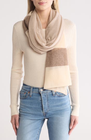Portolano Cashmere Stripe Scarf In Beige Combo