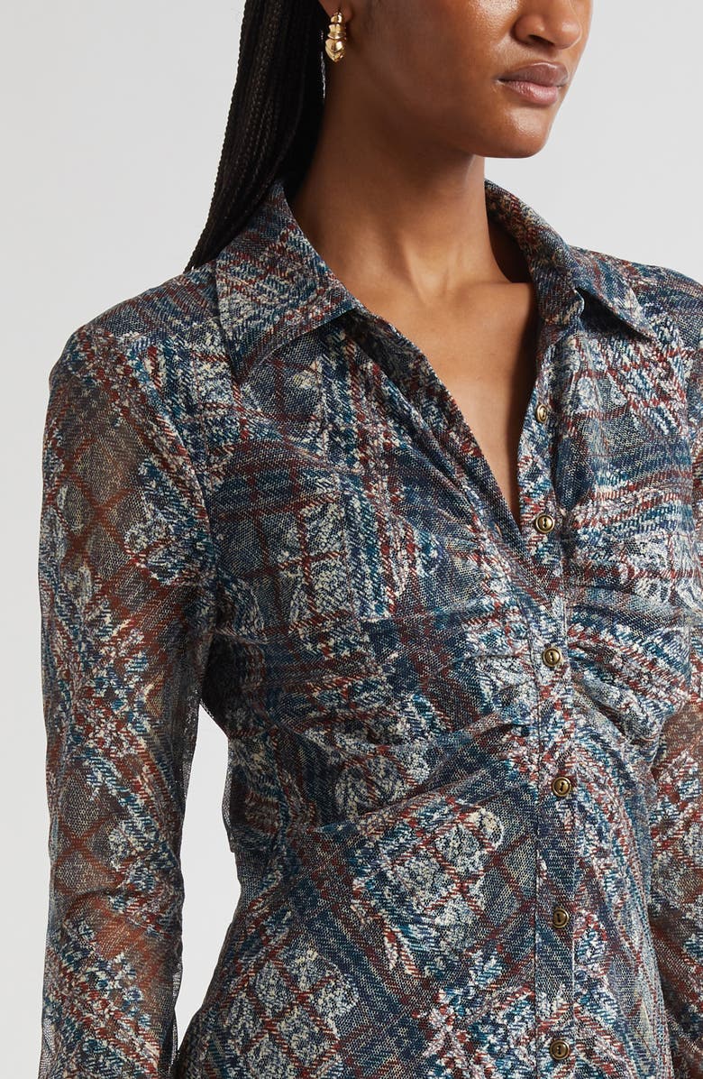 Ramy Brook Wyatt Ruched Long Sleeve Shirtdress, Alternate, color, Amber Multi