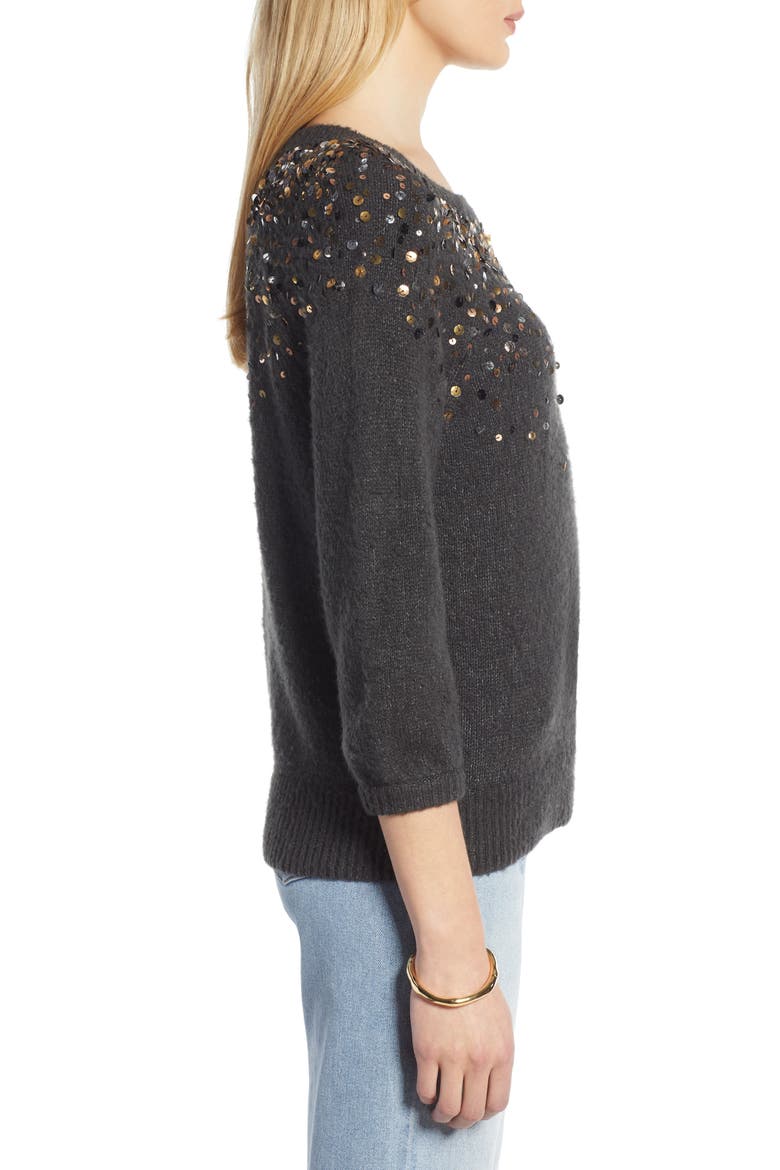 Sequin Detail Sweater, Alternate, color, CHARCOAL