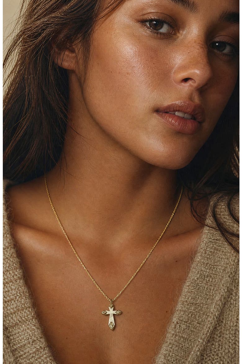 Mother of Pearl Cross Pendant Necklace, Alternate, color, GOLD