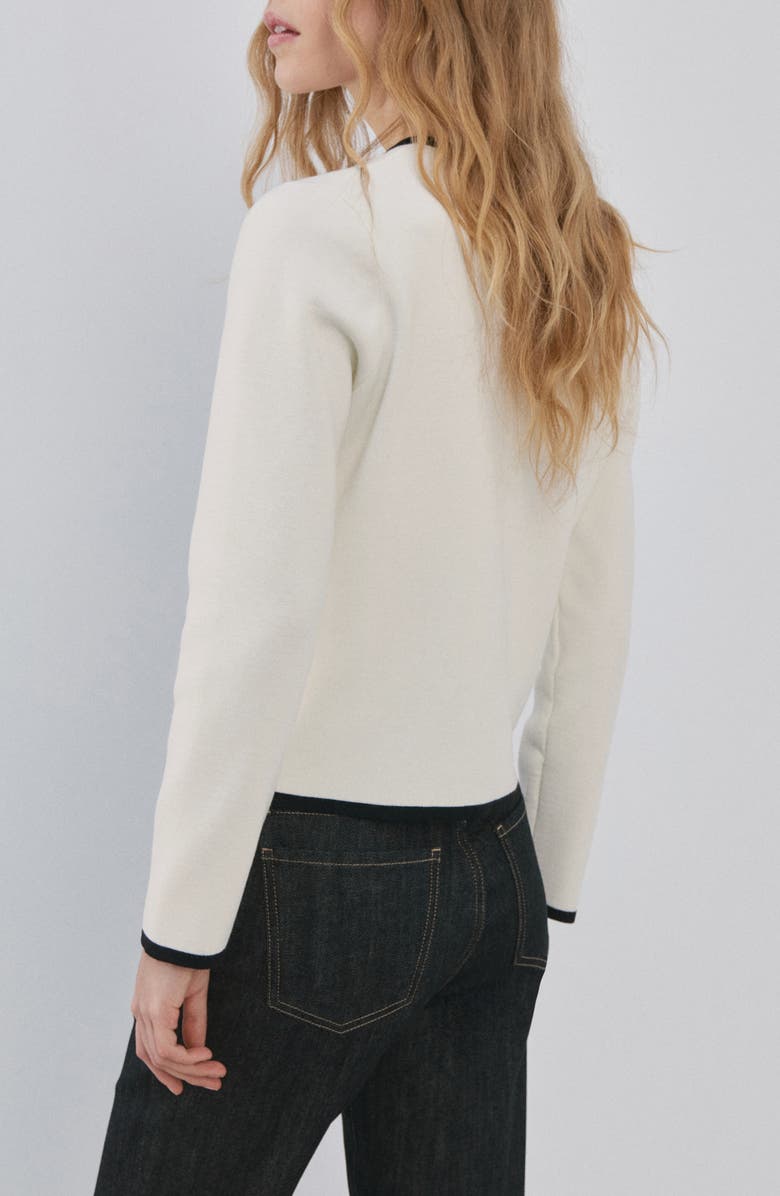 MANGO Contrast Rib Cardigan, Alternate, color, Ecru