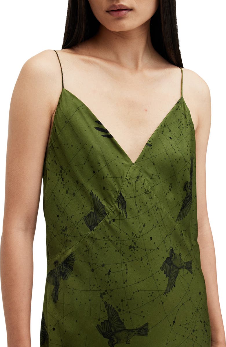 AllSaints Melody Bird Print Midi Slipdress, Alternate, color, 