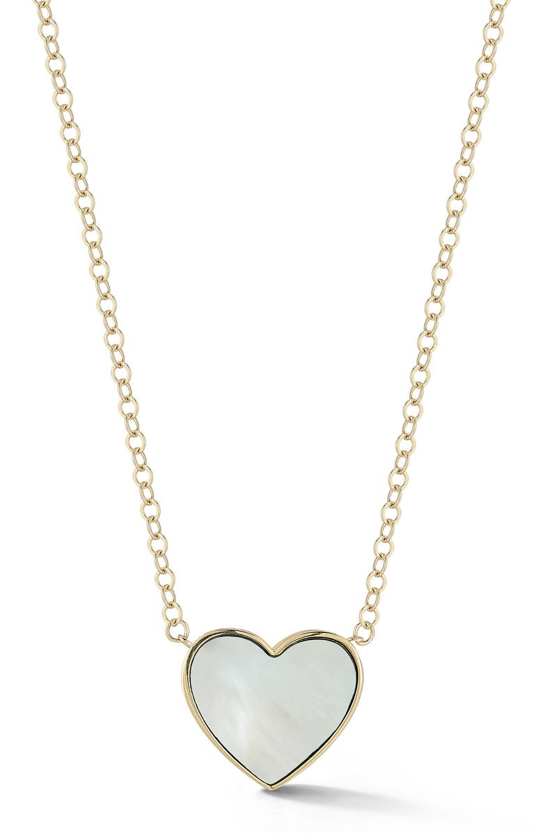 Ember Fine Jewelry 14K Gold Mother of Pearl Heart Pendant Necklace, Main, color, Gold/ White