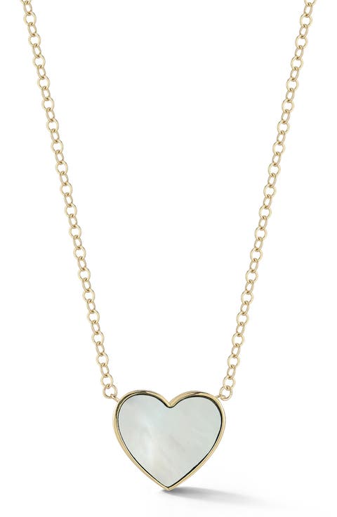 14K Gold Mother of Pearl Heart Pendant Necklace