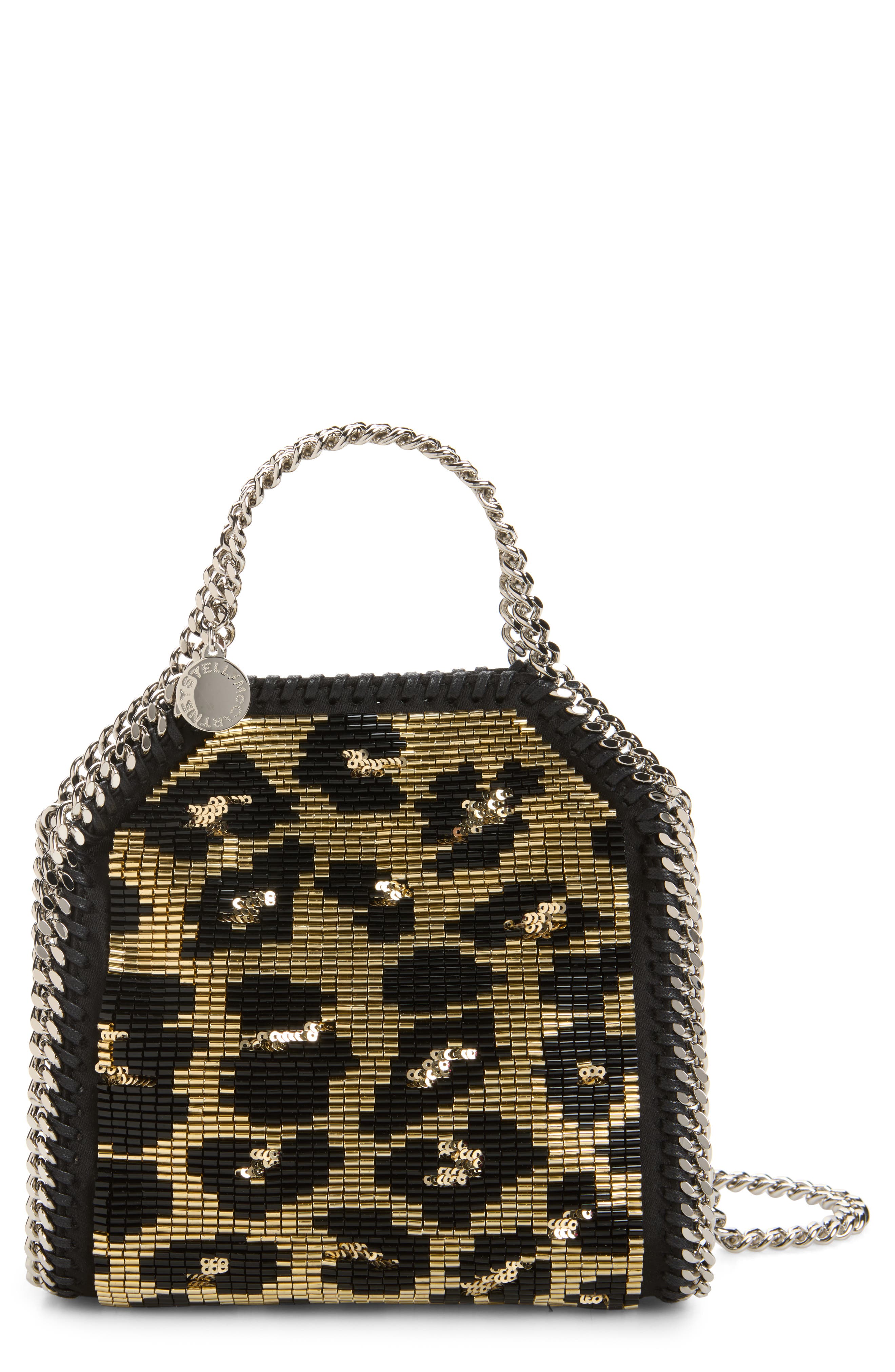 Tiny Falabella Beaded Leopard Spot Evening Bag, Main, color, BLACK/ GOLD