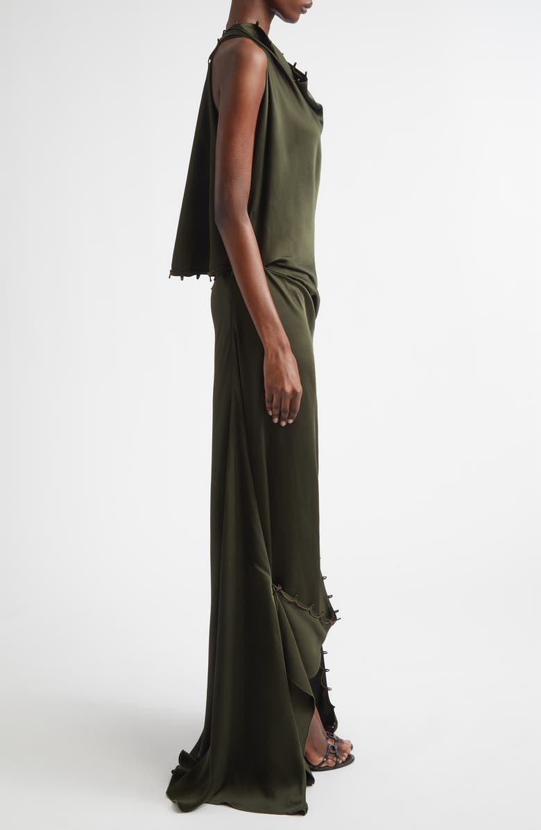 Victoria Beckham Rouleaux Trim Draped Satin Gown, Alternate, color, Dark Olive