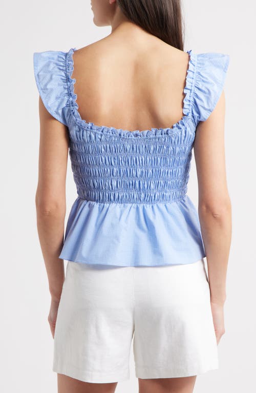 Faithfull The Brand Eudora Gingham Smocked Peplum Cotton Top In Blue