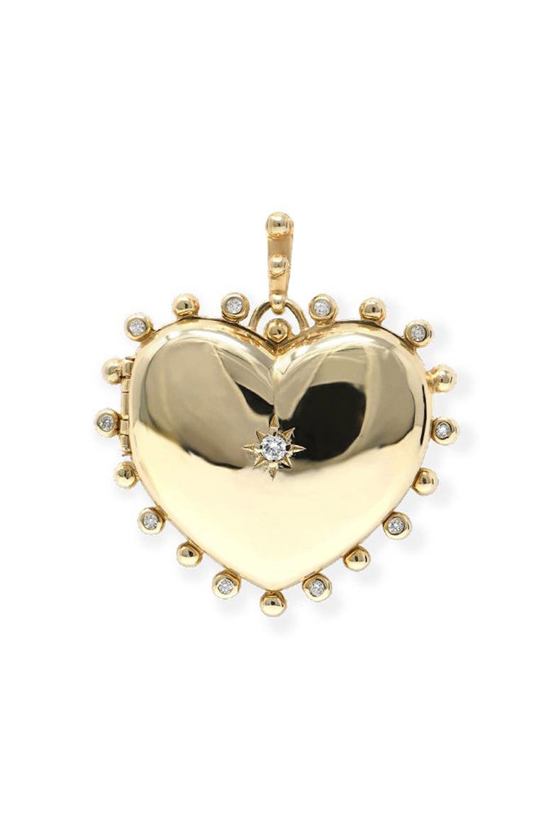 Dew Drop Diamond Heart Locket Charm, Main, color, 14K YELLOW GOLD/ DIAMOND