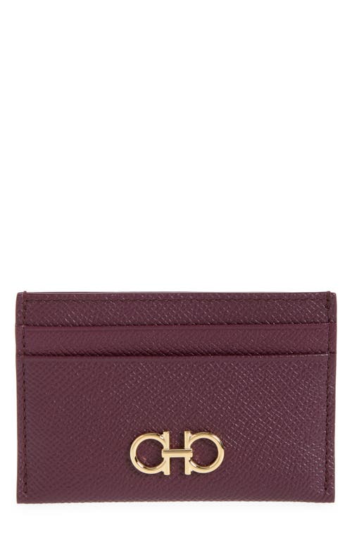Ferragamo Double Gancio Leather Card Holder In Purple