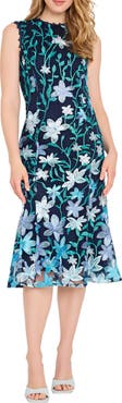 Tahari ASL Floral Embroidered Sleeveless Midi Dress