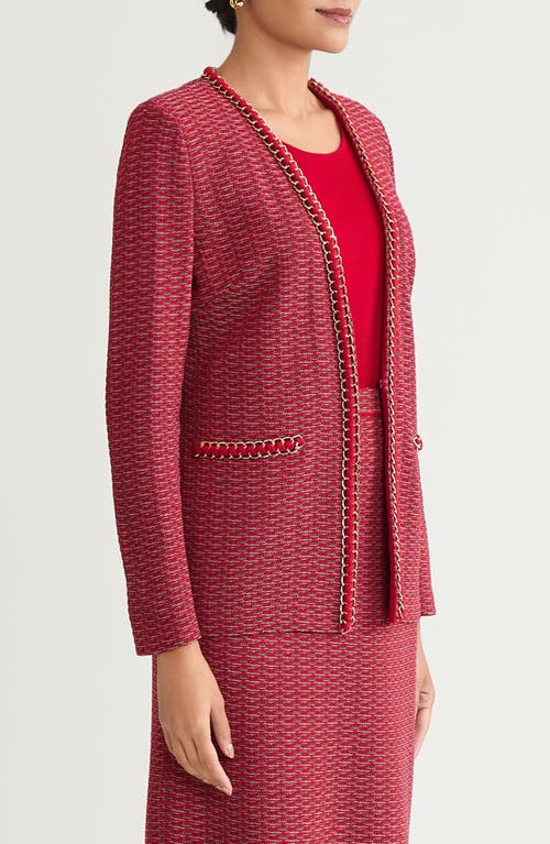 Ming Wang Whipstitch Chain Trim Knit Jacket In Red