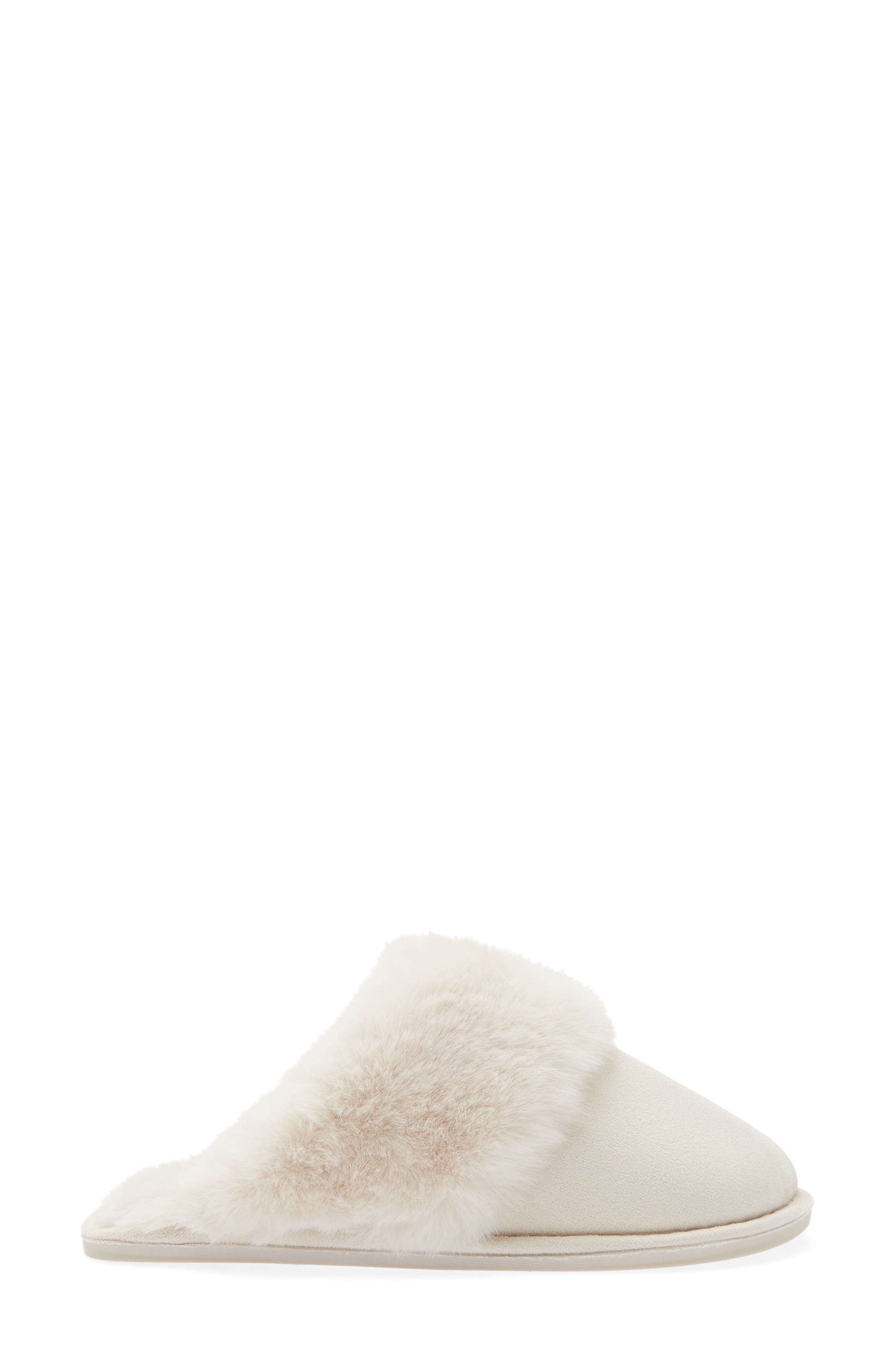 Microsuede Faux Fur Slipper, Alternate, color, WHITE CAP GREY