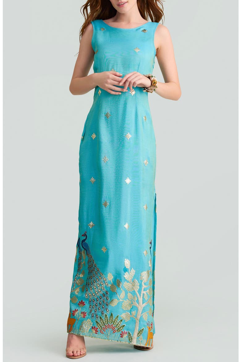 Luna Embroidered Maxi Dress, Alternate, color, BLUE