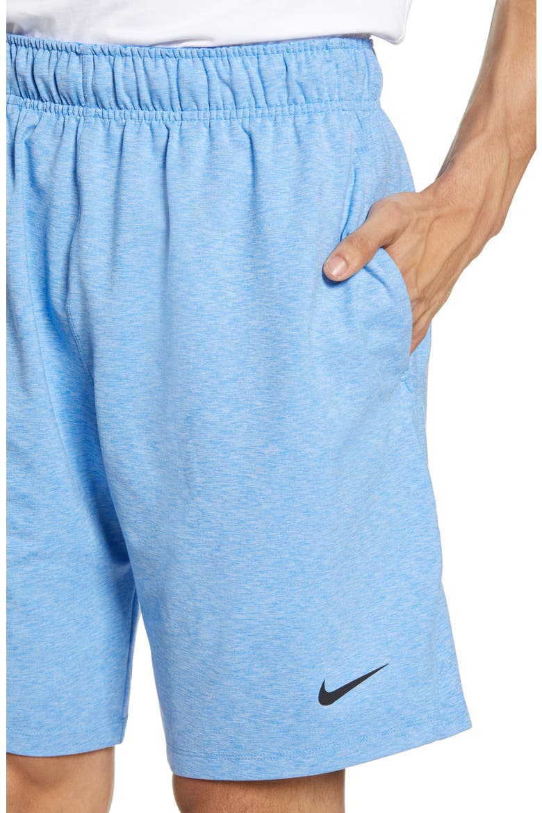 Transcend Dry Yoga Training Shorts, Alternate, color, PACIFIC BLUE/ HEATHER/ BLACK