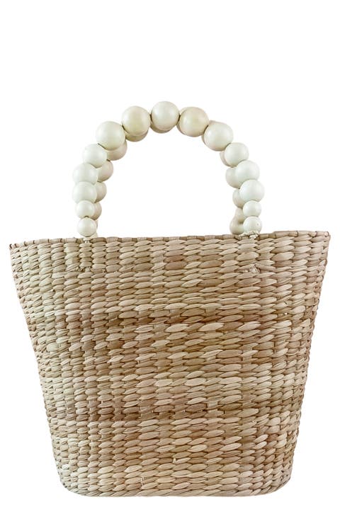 Beaded Handle Seagrass Tote