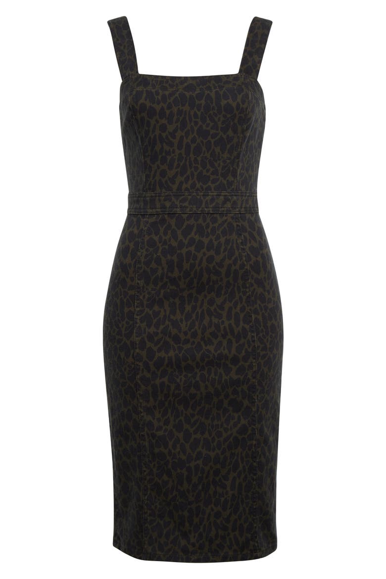 Tamera Cotton Blend Denim Sheath Dress, Alternate, color, DEEP OLIVE ANIMAL