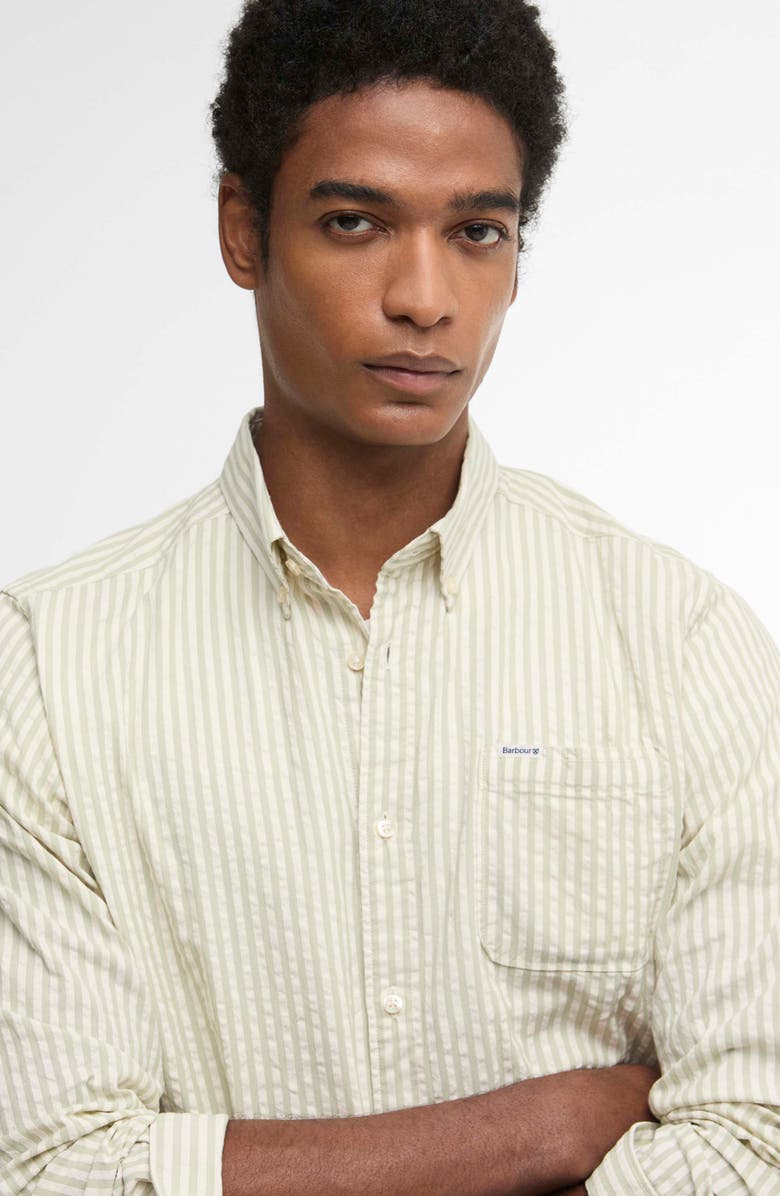 Barbour Cresswell Stripe Cotton Seersucker Button-Down Shirt, Alternate, color, Sea Green