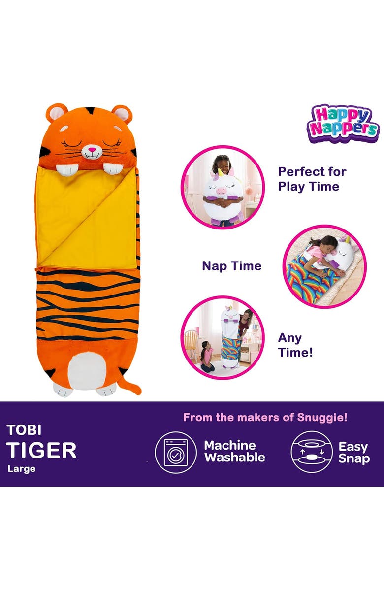 Happy Nappers Pillow & Sleepy Sack Large Tiger Tobi, 66 inch x 30 inch, Alternate, color, Orange
