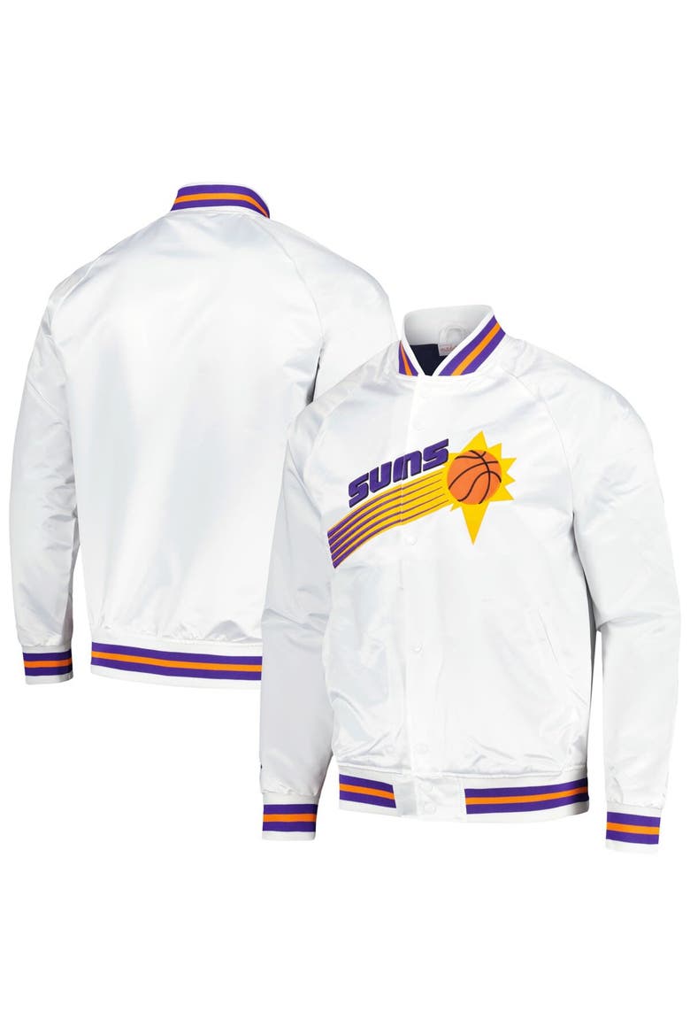 Men's Mitchell & Ness White Phoenix Suns Hardwood Classics  Throwback Wordmark Raglan Full-Snap Jacket, Alternate, color, White