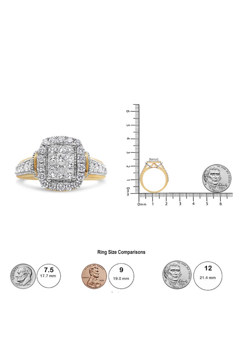 14K Yellow and White Gold 1.00 Cttw Diamond Cluster Ring, Alternate, color, Yellow