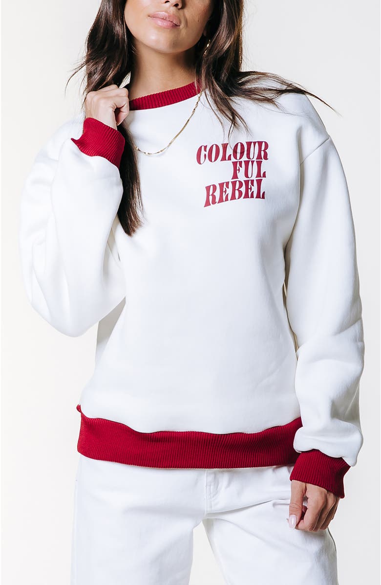 Colourful Rebel Logo Contrast Rib Dropped Shoulder Sweat, Main, color, White