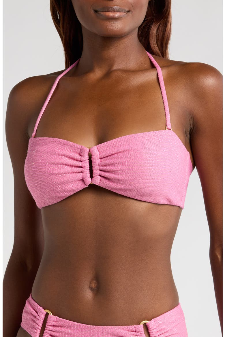 Metallic Bandeau Bikini Top, Alternate, color, SORBET