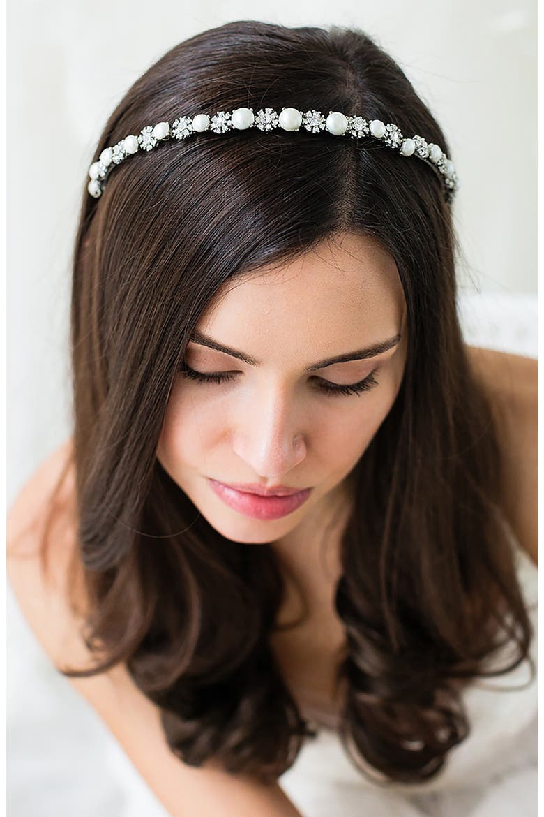 Parthena Crystal & Imitation Pearl Crown (Nordstrom Exclusive), Alternate, color, SILVER