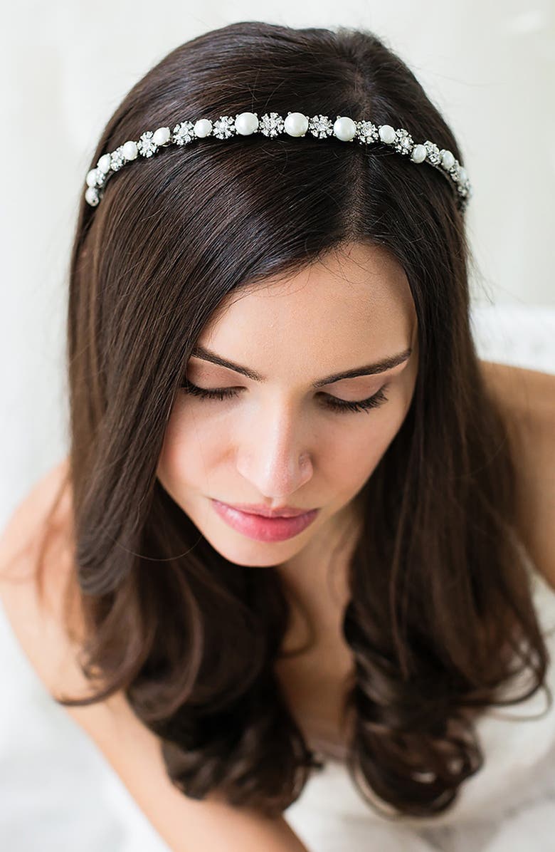 Brides & Hairpins Parthena Crystal & Imitation Pearl Crown, Alternate, color, Silver