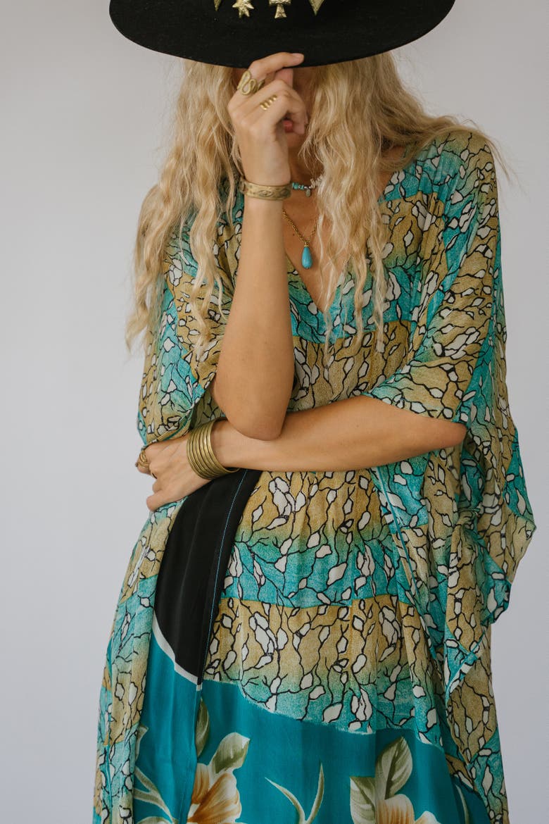 Long Caftan Taylor, Alternate, color, Turquoise & Black