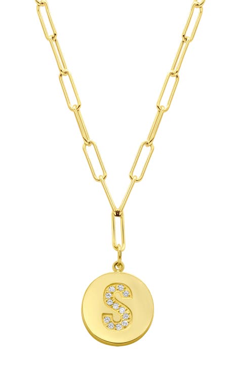 14K Gold Plated Pavé Initial Pendant Necklace