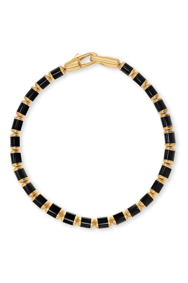 Men's Spiritual Beads Flat Bead Bracelet in 18K Yellow Gold with Lapis, 8mm, Alternate, color, GOLD