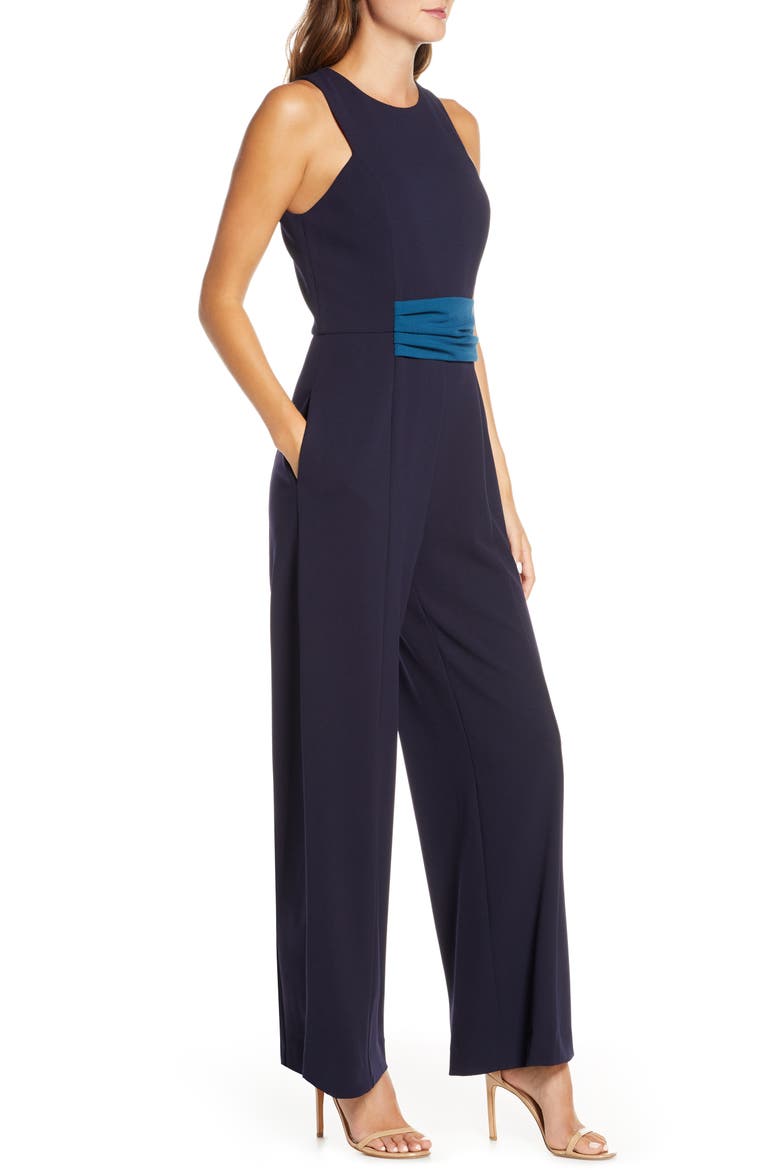 Colorblock Waist Jumpsuit, Alternate, color, NAVY/TEAL