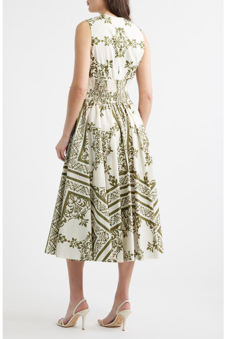 Sleeveless Belted Cotton Midi Dress, Alternate, color, OLIVE GREEN