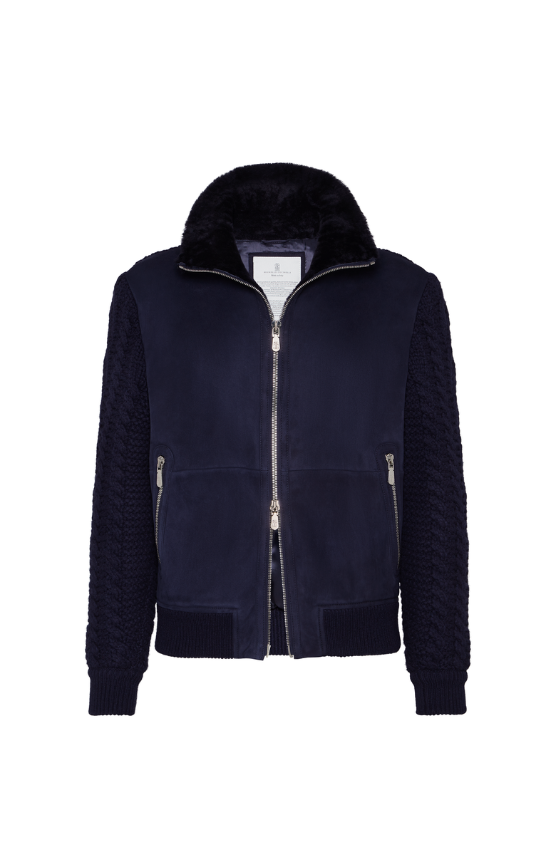 Brunello Cucinelli Shearling bomber jacket, Main, color, Blue