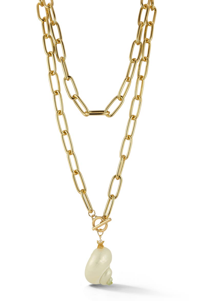 Faux Pearl Shell Layered Necklace, Main, color, GOLD