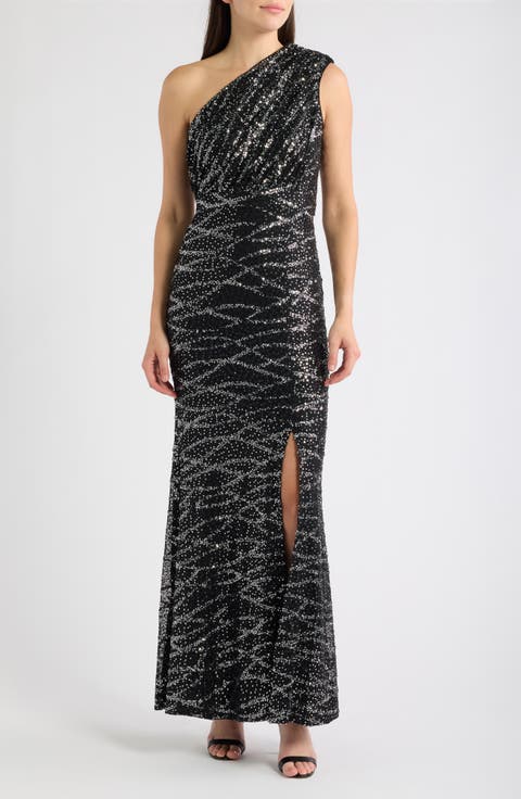 Sequin One Shoulder Gown