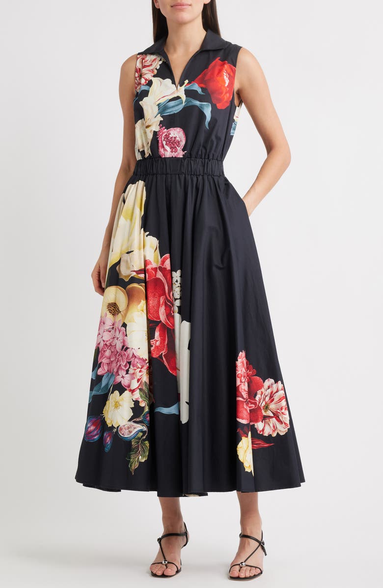Elie Tahari Athena Regal Floral Print Sleeveless Maxi Dress, Main, color, 