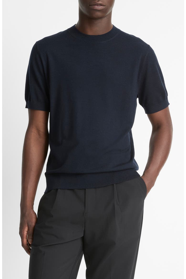 Short Sleeve Wool & Cashmere Crewneck Sweater, Main, color, COASTAL