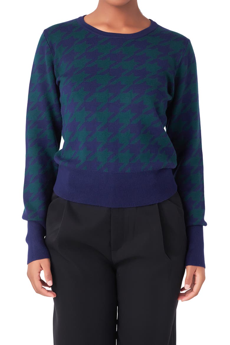 Houndstooth Sweater, Alternate, color, GREEN/NAVY
