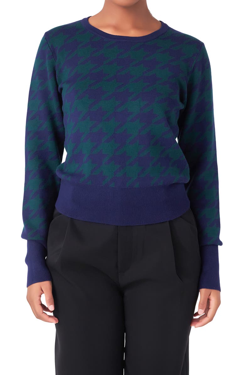 Endless Rose Houndstooth Sweater, Alternate, color, Green/Navy