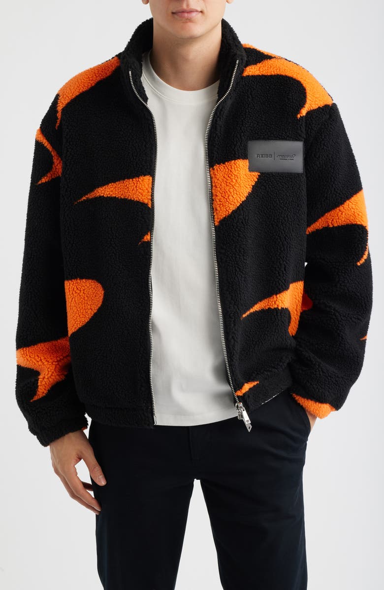 Reiss x McLaren Fleece Jacket, Main, color, Black/ Papaya Or