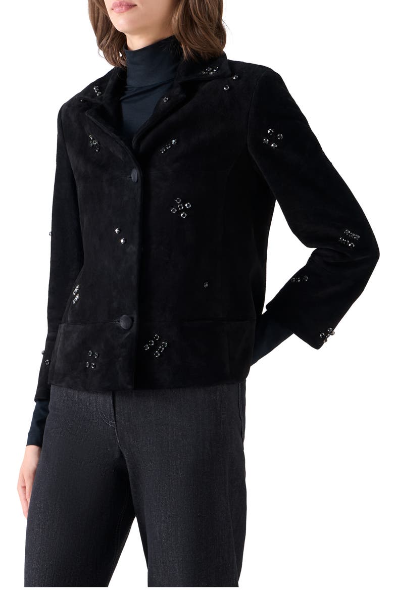 Embellished Suede Jacket, Alternate, color, BLACK