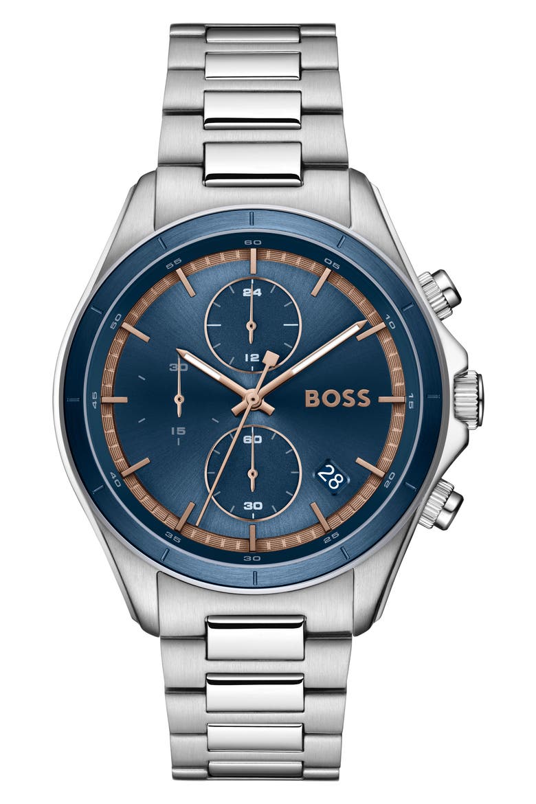 Bossletic Chronograph Bracelet Watch, 43mm, Main, color, DARK BLUE