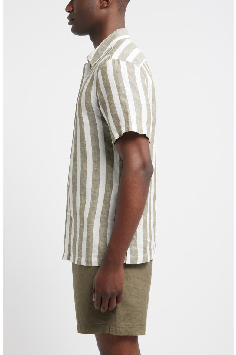Edward Stripe Short Sleeve Linen Button-Up Shirt, Alternate, color, WHITE- OLIVE EDWARD STRIPE