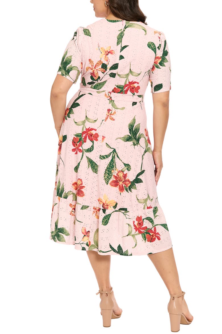 Floral Short Sleeve Faux Wrap Dress, Alternate, color, PINK/ YELLOW