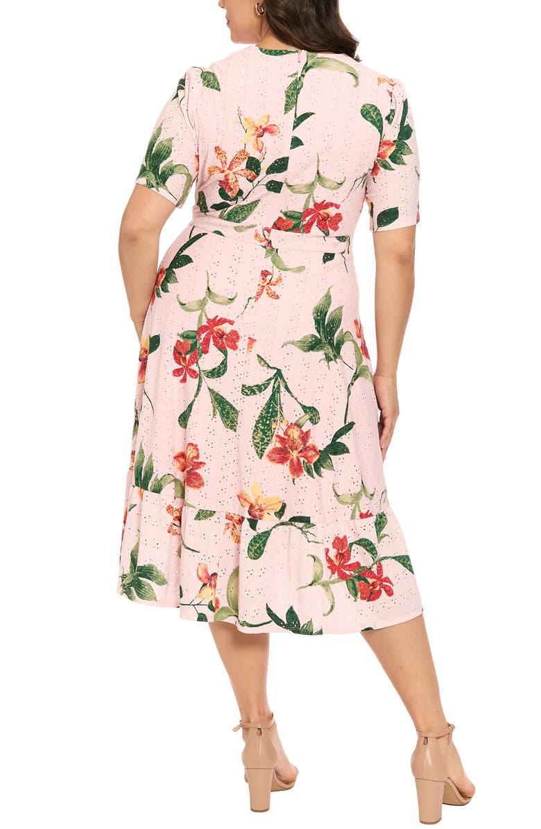 London Times Floral Short Sleeve Faux Wrap Dress, Alternate, color, Pink/ Yellow