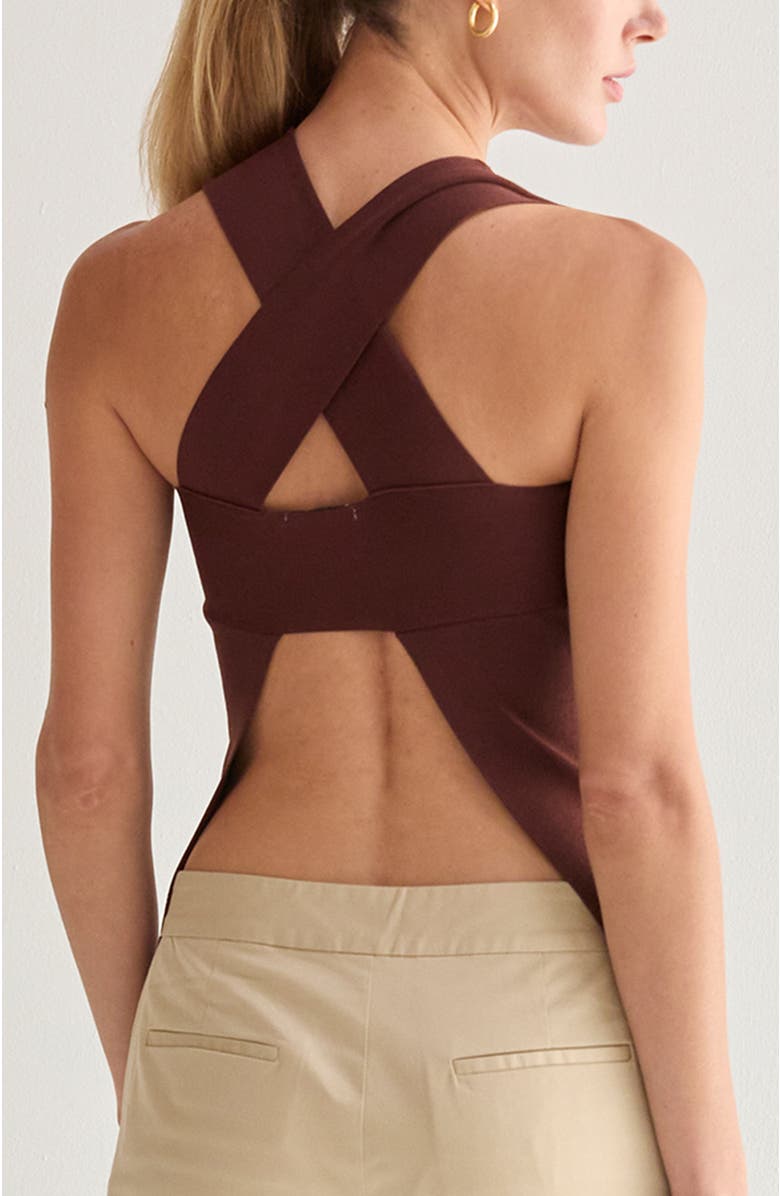 CRESCENT Cross Back Cut Out Knit Top, Alternate, color, Choco Brown
